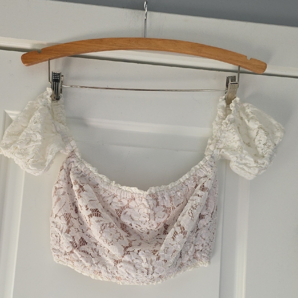 Cream Lace Off-Shoulder Blouse
